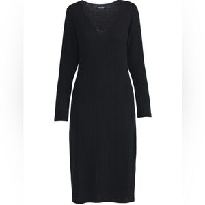 Elegant Black Ribbed Knit plus Dress